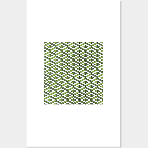 3D geometric pattern in greenery and kale colours Wall Art by DavidASmith